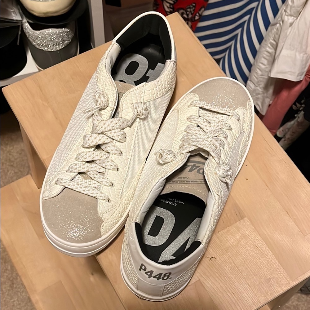 P448 Cream and Silver Textured Sneakers